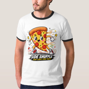 Lustige Pizza-Seit-Shuffle-Workout-Cartoon-Maskott T-Shirt