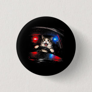 Lustige Polizei Katze fährt Auto Vintage Katze Mem Button