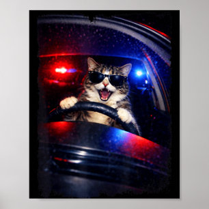 Lustige Polizei verrückte Katze fährt Auto lustige Poster