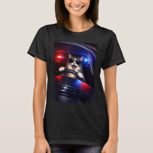 Lustige Polizei verrückte Katze fährt Auto lustige T-Shirt