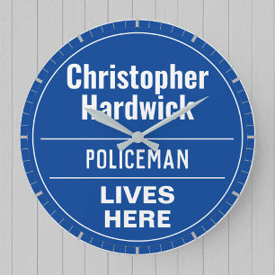 Lustige Polizeibeamten-Wanduhr im Stil einer große Wanduhr