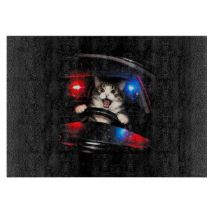 Lustige Polizeikatze fährt Auto Vintage Katzen Mem Schneidebrett