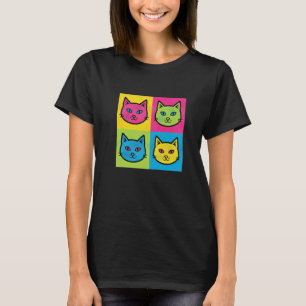 Lustige Pop-Art-Katzengesichter Retro-Stil Katzenl T-Shirt