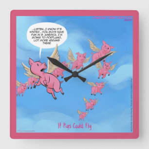 Lustige Portland-Veganer-Fliegende-Schwein-Wanduhr Quadratische Wanduhr