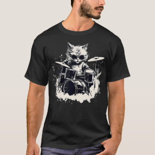 Lustige Punk-Kätzchen-Kitty-Katze-Schlagzeuger spi T-Shirt