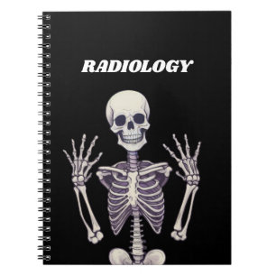Lustige Radiologie-Skelettpose Dunkle Medizinische Notizblock