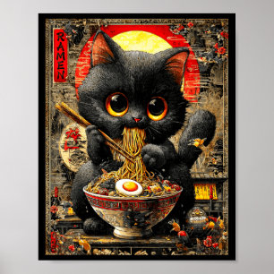 Lustige Ramen-Katze Nudelliebhaber Anime Otaku Poster