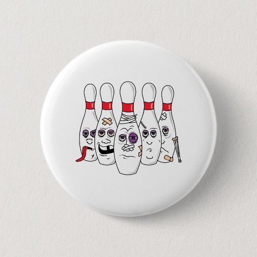 Lustige ramponierte Bowlingpins Button (Vorderseite)