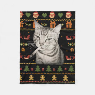 Lustige rauchende Katze Meme Weihnachten Hässliche Fleecedecke