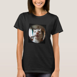 Lustige rauchende Katze Tür Betrachter Fischaugeno T-Shirt