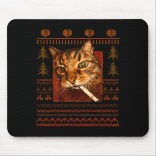 Lustige rauchende Katzen-Meme-Weihnachts hässlich Mousepad