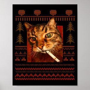 Lustige rauchende Katzen-Meme-Weihnachts hässlich  Poster
