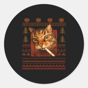 Lustige rauchende Katzen-Meme-Weihnachts hässlich Runder Aufkleber