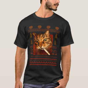 Lustige rauchende Katzen-Meme-Weihnachts hässlich T-Shirt