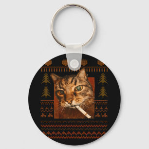 Lustige rauchende Katzen-Meme-Weihnachts hässliche Schlüsselanhänger