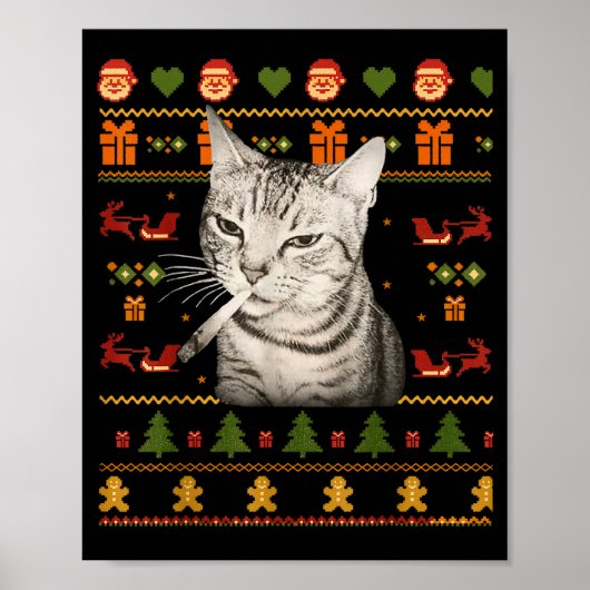 Lustige rauchende Katzen-Meme-Weihnachts-Ugly Swea Poster (Vorne)