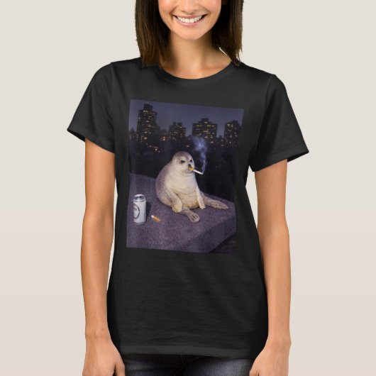 Lustige rauchende Robbe Meme T-Shirt (Vorderseite)