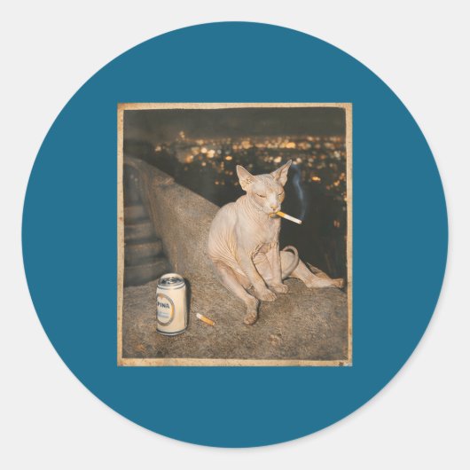 Lustige Rauchende Sphynx-Katze Meme Runder Aufkleber (Vorderseite)