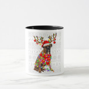 Lustige Rentier-Boxer-Hund-Weihnachtsbeleuchtung Tasse