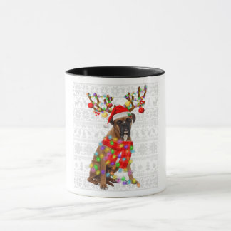 Lustige Rentier-Boxer-Hund-Weihnachtsbeleuchtung Tasse