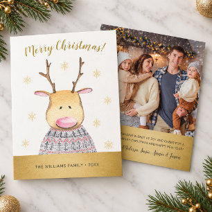 Lustige Rentier-Familienfoto Frohe Weihnachten