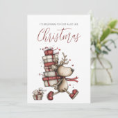 Lustige Rentier-Weihnachtskarte Einladung (Stehend Vorderseite)