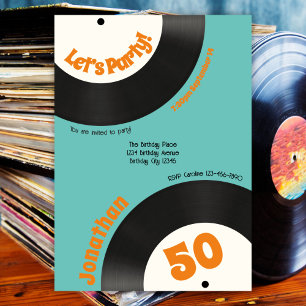 Lustige Retro 50. Geburtstagsfeier 70er Musik Viny Einladung
