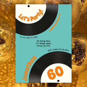 Lustige Retro-60-Geburtstagsfeier 70er-Musik Vinyl Einladung