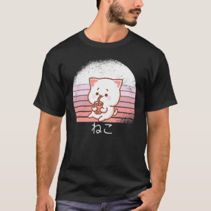 Lustige Retro 90er japanische Neko-Katze T-Shirt