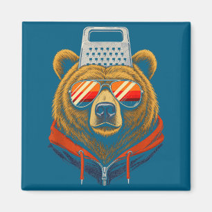 Lustige Retro-Bär-Reibe-Hut-Illustration Magnet