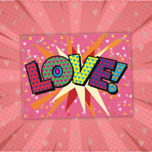 Lustige Retro-Comic-Book-Pop-Art LOVE Postkarte