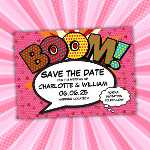 Lustige Retro-Comic-Hochzeit - Rettet das Datum Save The Date