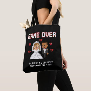 Lustige Retro-Gamer-Hochzeit "Game Over" Pixel-Art Tasche