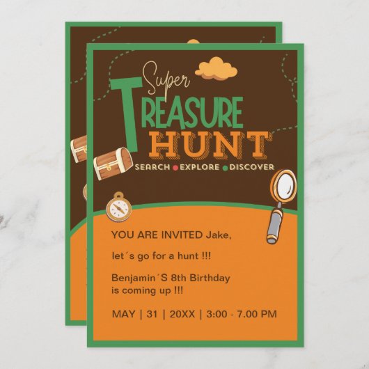 lustige Retro-Geburtstagsschatzjagd Einladung (Vorne/Hinten)