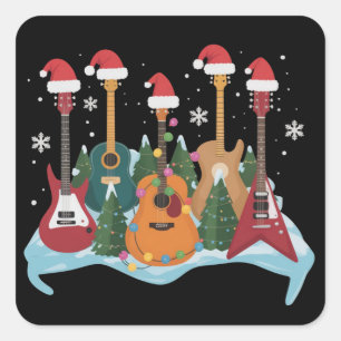 Lustige Retro-Gitarre Weihnachtsbaum Weihnachten X Quadratischer Aufkleber