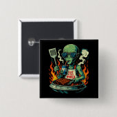 Lustige Retro grüne Alien UFO BBQ Grill Sonnenbril Button (Vorne & Hinten)
