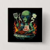 Lustige Retro grüne Alien UFO BBQ Grill Sonnenbril Button (Vorderseite)