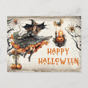 Lustige retro-Halloween-Gruselhexe Postkarte