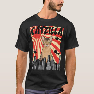Lustige Retro-Japanische Catzilla-Abessinier-Katze T-Shirt