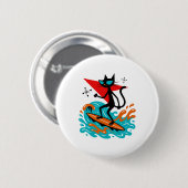 Lustige Retro-Katze surft Midcentury Mid Century S Button (Vorne & Hinten)