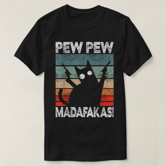 Lustige Retro-Katzen-Pew-Pew-Kunst T-Shirt (Design vorne)
