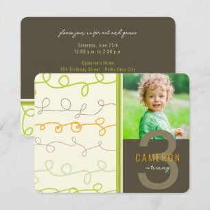 Lustige Retro-Kunst Kritzel Linien Kinder Geburtst Einladung