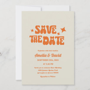 lustige Retro moderne Groovy Orange Hochzeitseinla Einladung