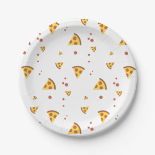 Lustige Retro-Peperoni-Pizza im minimalistischen M Pappteller