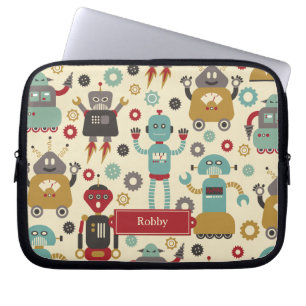 Lustige Retro-Roboter illustrierte Muster (Creme) Laptopschutzhülle