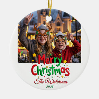 Lustige Retro-Schrift Frohe Weihnachten Letterpres Keramik Ornament