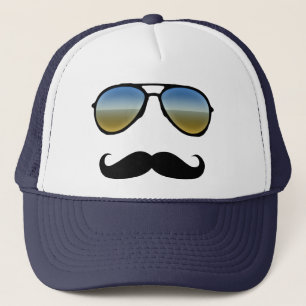 Lustige Retro Sonnenbrille mit dem Schnurrbart Truckerkappe