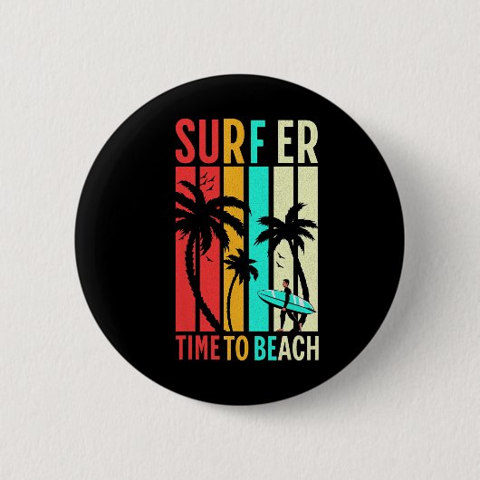 Lustige Retro-Strand-Surfing-Surfboard-Vintage-Sur Button (Vorderseite)