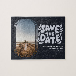 Lustige Retro-Typografie-Foto-Hochzeit-Save-the-Da Puzzle