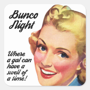 Lustige Retro-Vintage-Bunco-Spielerin, die eine to Quadratischer Aufkleber